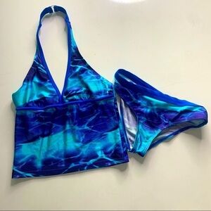 Surf zone girl ocean blue wave tankini 2 piece bathing suit swimwear small